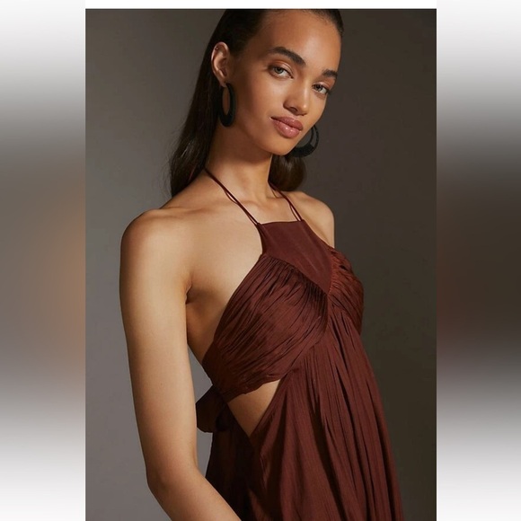 Anthropologie Brown Maxi halter Dress size XL - Picture 2 of 11